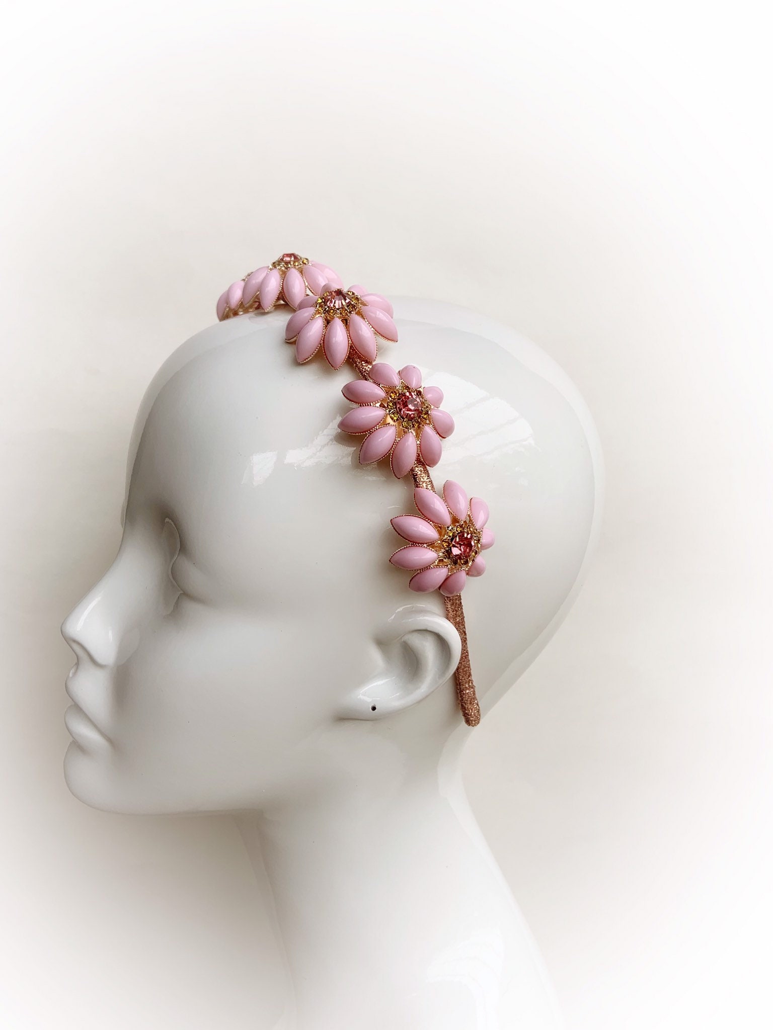 Pink Floral Headband With Crystals, Pink Wedding Flower 