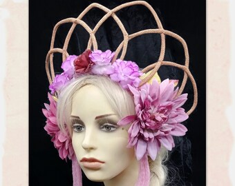 Forest nymph costume headdress - Pink spring fairy fantasy crown