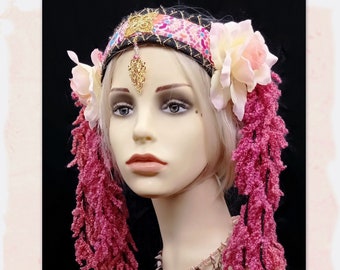 Pink Fairy headpiece - Flowers festival crown for woman