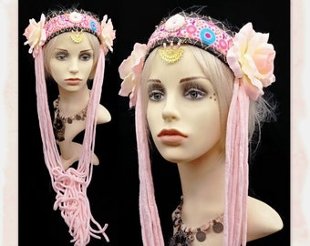 Festival headdress for women - Pink fairy, forest nymph costume headpiece