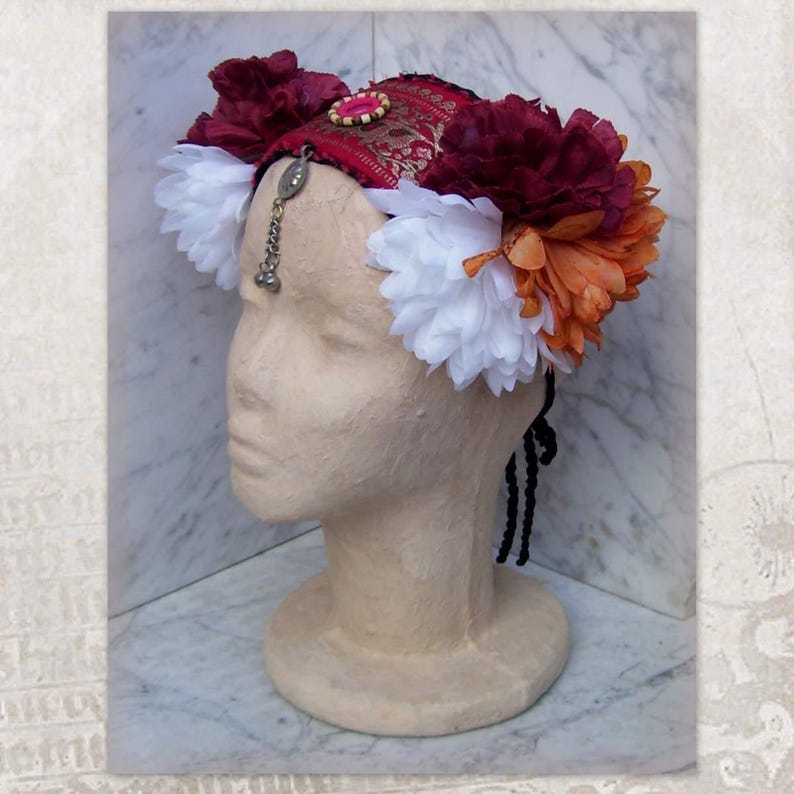 ATS Costume Headdress Flowers Headpiece Tribal Belly Dance Etsy