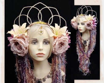 Fantasy spring fairy queen crown - Goddess headdress with flowers