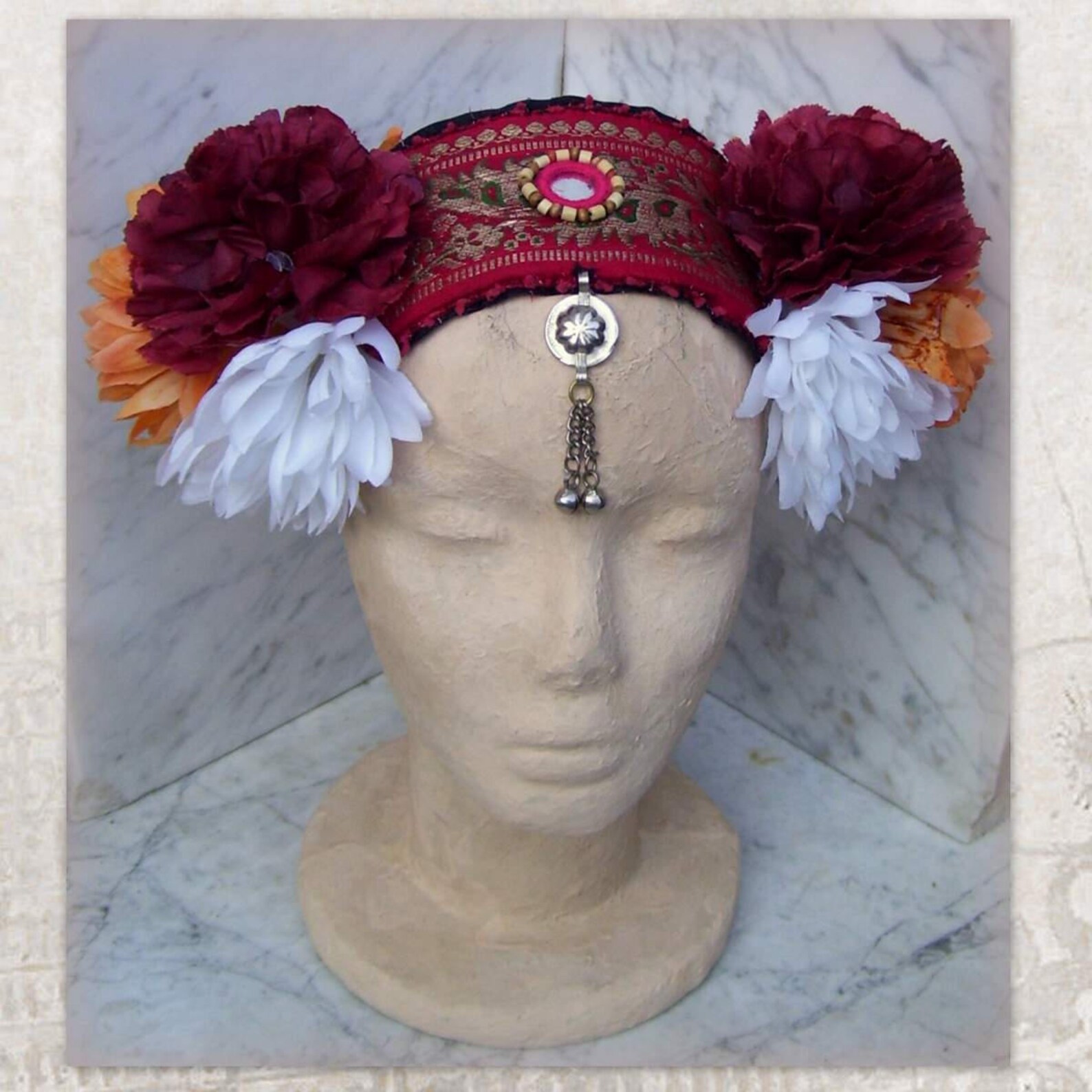 ATS Costume Headdress Flowers Headpiece Tribal Belly Dance Etsy