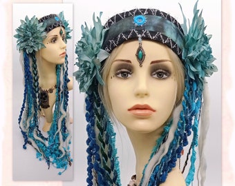 Turquoise green Lake fairy, Water nymph, Naiad costume headpiece for women - Festival costume headdress