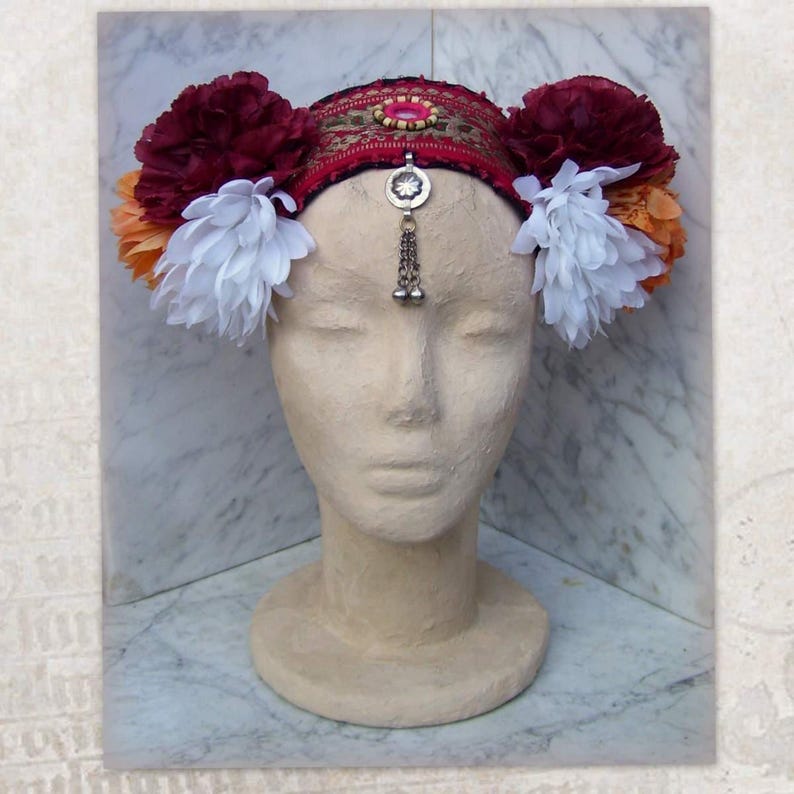 ATS Costume Headdress Flowers Headpiece Tribal Belly Dance Etsy