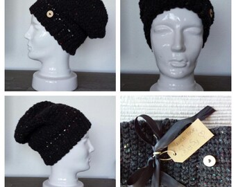 Slouchy beanie black - Gehaakte beanie