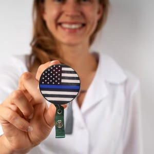 Thin Blue Line Badge Reel | Badge Reels for Law Enforcement | Themed Badge Clips | ID Clips for Police