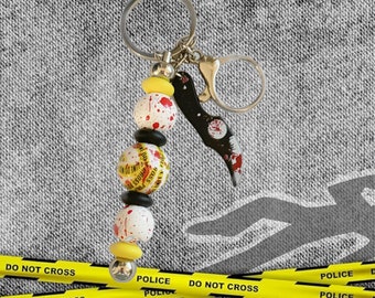 Crime Scene Keychain | Crime Scene Custom Beaded Keychain | Silver CSI Keychain | Black CSI Keychain | Bloodstain Keychain