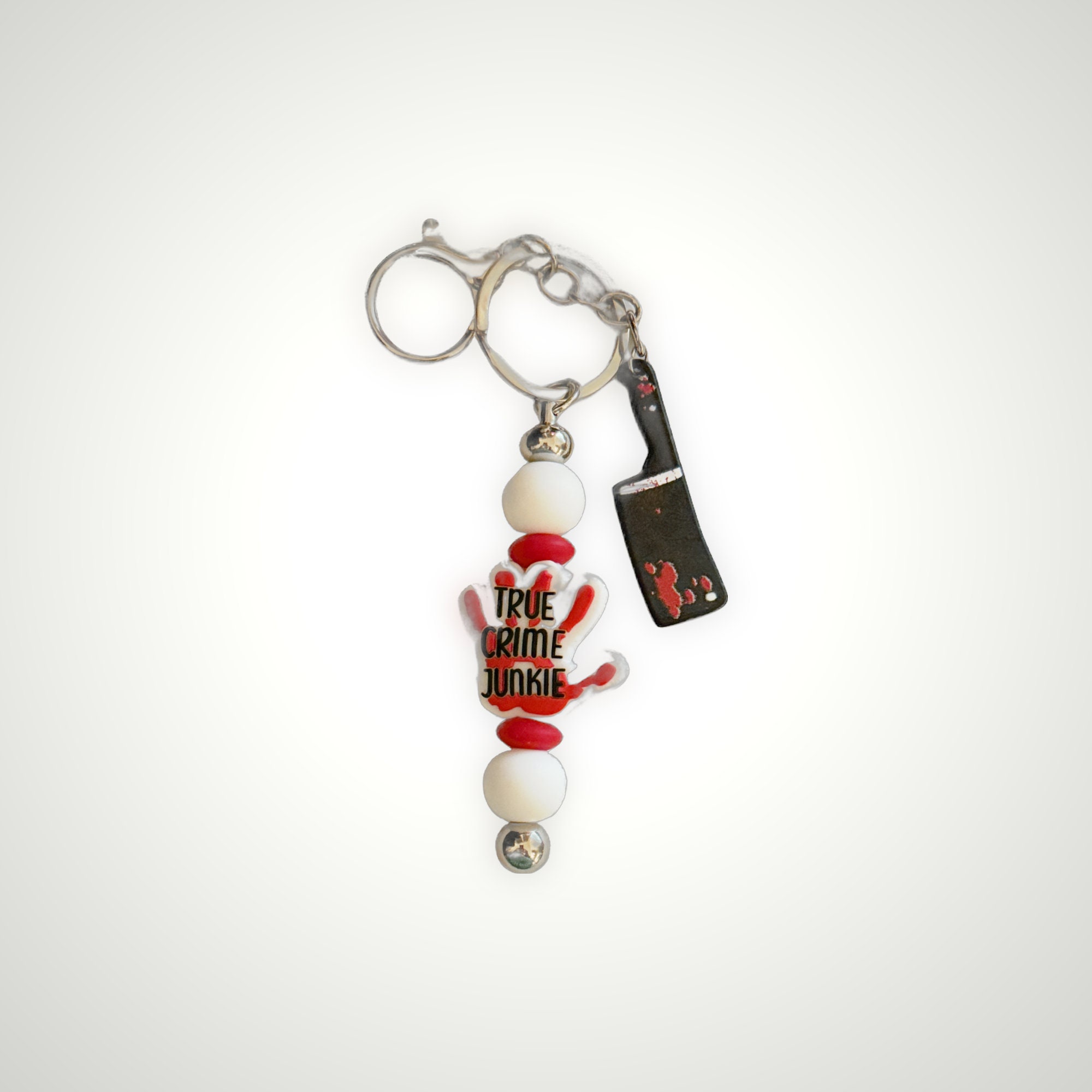 True Crime Junkie Keychain | True Crime Handprint Keychain | Themed Beaded Keychain | Crime Junkie Keychain Gift| Crime Scene Keychain