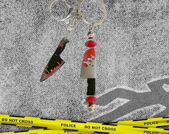 Chaveiro Faca Ensanguentada | Chaveiro Crime Real | Chaveiro Temático com Contas | Chaveiro Temático CSI | Chaveiro Presente | Chaveiro Cena de Crime