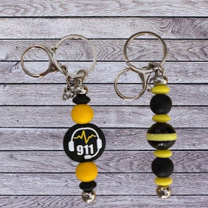 Sleutelhanger met kralen voor verzender | Automatische sleutelhanger verzender | Communicatiesleutelhanger | Cadeau verzender | Autosleutelhanger met dunne gele lijn