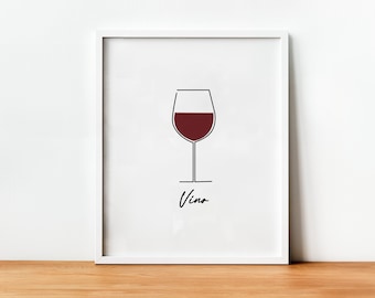 Vino Cocktail Print, Red Wine Poster, Minimalist Bar Art, Retro Cocktail Print, Classic Cocktails, Bar Cart Decor, Bar Prints
