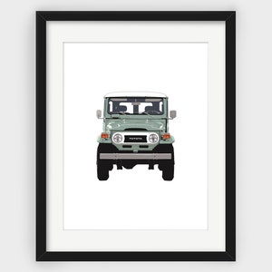 ミント FJ40 ランドクルーザー プリント、ミント FJ40、正面図、ミニマリスト プリント、スカンジナビア アート、壁装飾、トヨタ車、ダウンロード可能なプリント