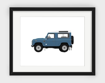 Land Rover Defender, azul, azul marinho Land Rover, impressão minimalista, arte escandinava, decoração de parede, impressão para download