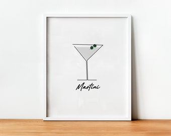 Martini Cocktail Print, Martini Poster, Minimalist Bar Art, Retro Cocktail Print, Classic Cocktails, Bar Cart Decor, Bar Prints
