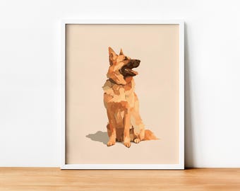 Estampa de cachorro minimalista, pastor alemão, download digital, decoração cottagecore, estampas de animais, decoração de parede com download instantâneo, decoração de berçário