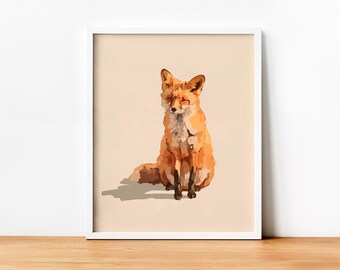 Estampa de raposa minimalista, arte de raposa, download digital, decoração de cabana, decoração cottagecore, estampas de animais, decoração de parede com download instantâneo, decoração de berçário