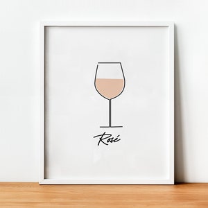 Rosé Wine Cocktail Print, Rosé Wine Poster, Minimalist Bar Art, Retro Cocktail Print, Rose Wine, Bar Cart Decor, Bar Prints