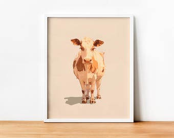 Estampa de vaca minimalista, download digital, decoração de cabana, decoração cottagecore, estampas de animais, decoração de parede com download instantâneo, arte de berçário, decoração de fazenda