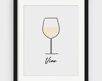 Vino Cocktail Print, White Wine Poster, Minimalist Bar Art, Retro Cocktail Print, Classic Cocktails, Bar Cart Decor, Bar Prints