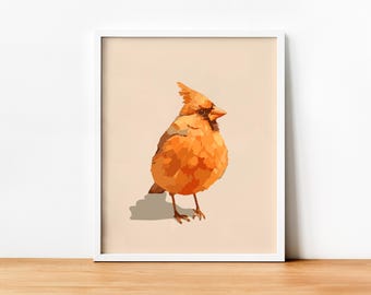 Estampa cardinal minimalista, estampa de pássaro, decoração de cabana, decoração cottagecore, estampas de animais, decoração de parede para download instantâneo, decoração de berçário