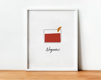 Stampa Cocktail Negroni, Poster Negroni, Arte Minimalista da Bar, Stampa Cocktail Retro, Cocktail Classici, Decorazione Carrello Bar, Stampe da Bar