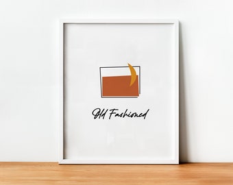 Old Fashioned Cocktail Print, Old Fashioned Poster, Minimalist Bar Art, Retro Cocktail Print, Classic Cocktails, Bar Cart Decor, Bar Prints