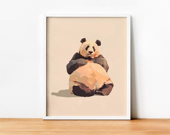 Impressão de urso panda, arte de panda, download digital, impressão de animal de zoológico, decoração cottagecore, decoração de parede com download instantâneo, decoração de berçário, pôster de panda