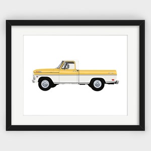 Ford Truck, Yellow, Empire Yellow Ford Truck, Bumpside, F100, F150, Classic Cars, Kids Room Print, Wall Decor, Downloadable Print