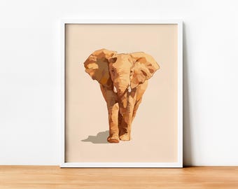 Estampa de elefante minimalista, arte de elefante, decoração de berçário, download digital, decoração cottagecore, estampas de animais, download instantâneo de decoração de parede