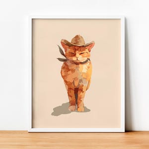 Minimalist Cowboy Cat, Cowboy Kitty, Cottagecore Decor, Animal Prints, Instant Download Wall Decor, Nursery Decor, Cat Print, Digital Print