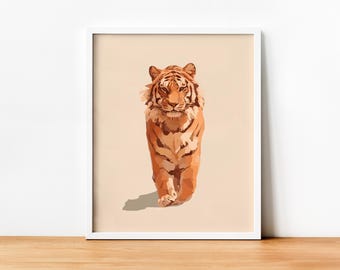 Estampa de tigre, download digital, estampa de animais de zoológico, decoração de cabana, decoração cottagecore, estampas de animais, decoração de parede com download instantâneo, decoração de berçário