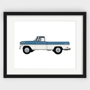 Ford Truck, Blue, Marlin Blue Ford Truck, Bumpside, F100, F150, F250, Classic Cars, Kids Room Print, Wall Decor, Downloadable Print