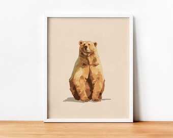 Estampa de urso minimalista, download digital, decoração de cabana, decoração cottagecore, estampas de animais, decoração de parede com download instantâneo, decoração de berçário