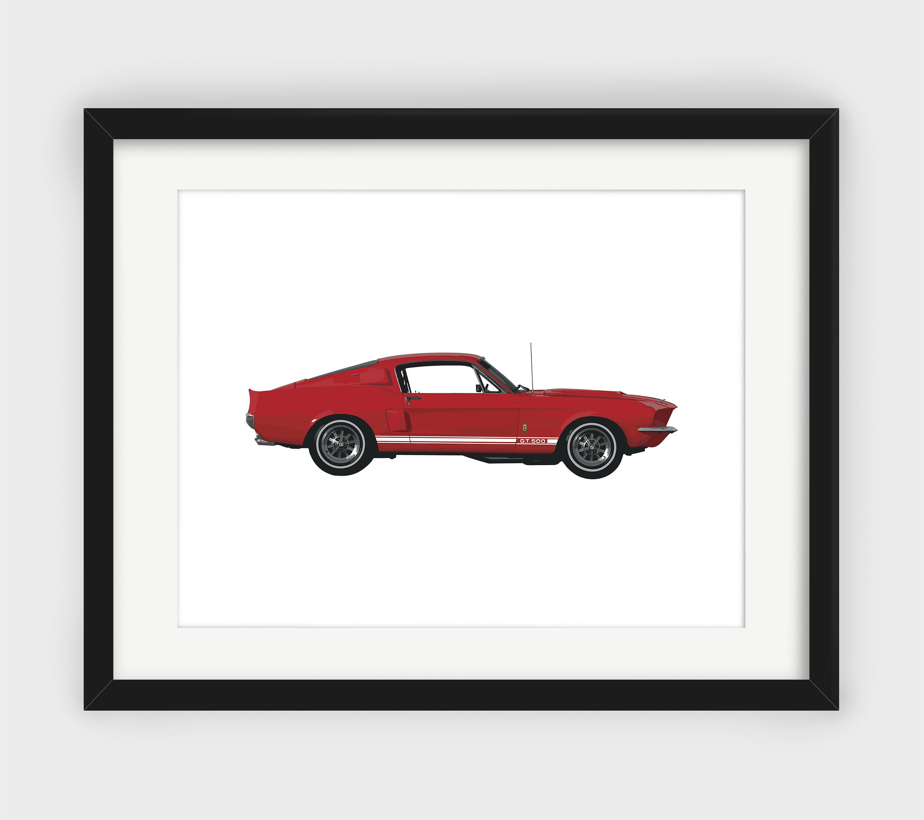 Red Mustang Print, Ford Shelby Mustang, Side View, Shelby GT500, Garage Print, Minimalist Print, Vintage Graphic, Ford Mustang Print