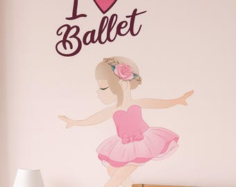 Ballerina Wall Decal with - Love Ballet Text,  Dance Studio, Nursery, or Girls Bedroom Vinyl Sticker (25x30 in + 15x17 in) se297