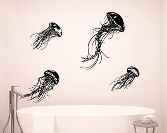 Jellyfish Wall Decals: Set of 4 German Vinyl Stickers se042