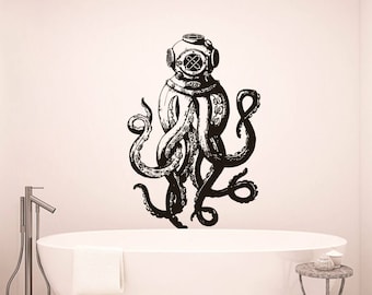 Octopus Wall Decal - Nautical Decor Sticker, Tentacles Octopus Decal Print, Bathroom Decor, Bedroom Wall decor se033