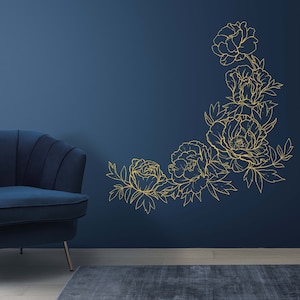 Peony Wall Decal - Gold Peonies Flowers Sticker - Floral Decor Vinyl Print Gift se185