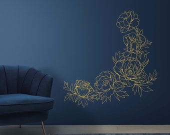 Peony Wall Decal - Gold Peonies Flowers Sticker - Floral Decor Vinyl Print Gift se185