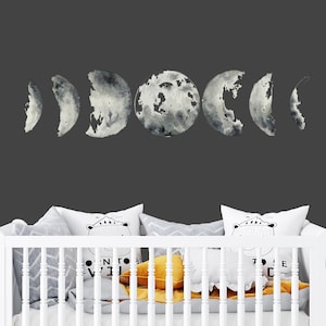 Watercolor Moon Phases Wall Decal: Boho Nursery Decor (11x45 Inches) se282