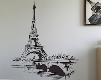 Eiffel Tower Wall Decal - Paris France Decor, Bedroom Decor, Leaving Room Decor, Eiffel Sticker