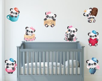 Panda Wall Decals – Set of 8 Nursery Stickers se187