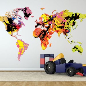 World Map Wall Stickers - Watercolor World Map Decal, Bedroom, School decor, Classroom Decor mc489