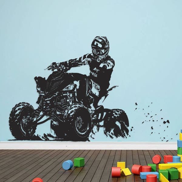 ATV Rider Wall Decal - 4x4 Wheeler Off Road Wall Sticker, Quad Wall Decal Decor, 4 Wheeler Kids Bedroom Wall Decor Art, ATV Room Mural se170