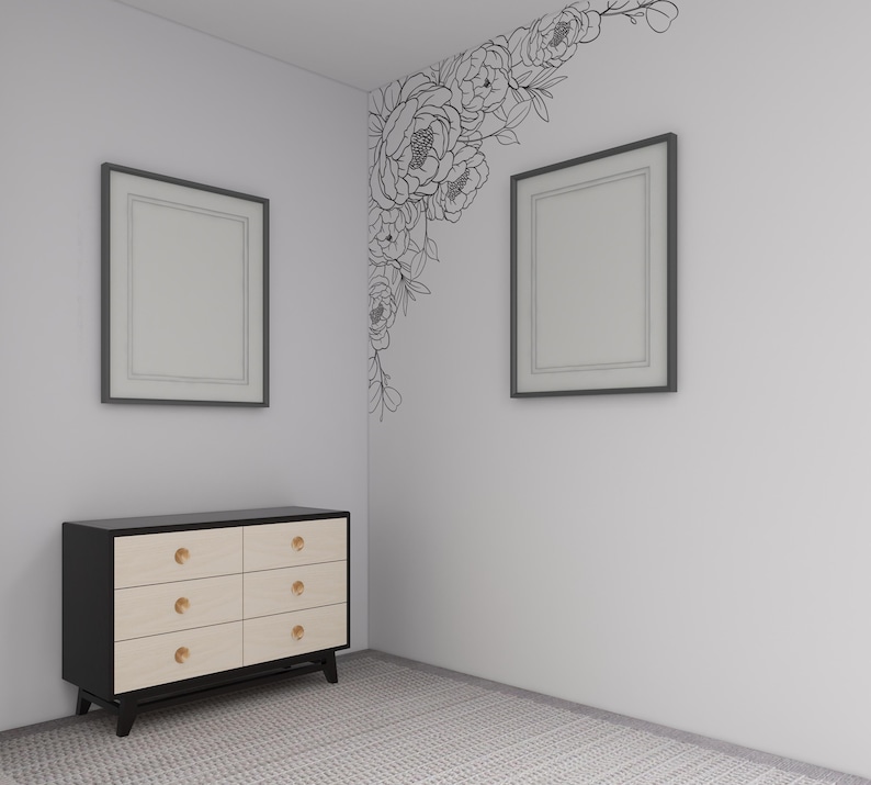 Gold Peonies Wall Decal Corner Wall Peony Wall Decal Flowers Vinyl