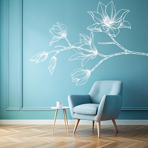 Magnolia Branch Wall Decal: Floral Vinyl Print Sticker se247