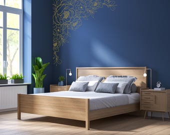Gold Eck-Wandaufkleber Pfingstrosen: Blumen-Vinyl-Aufkleber se236