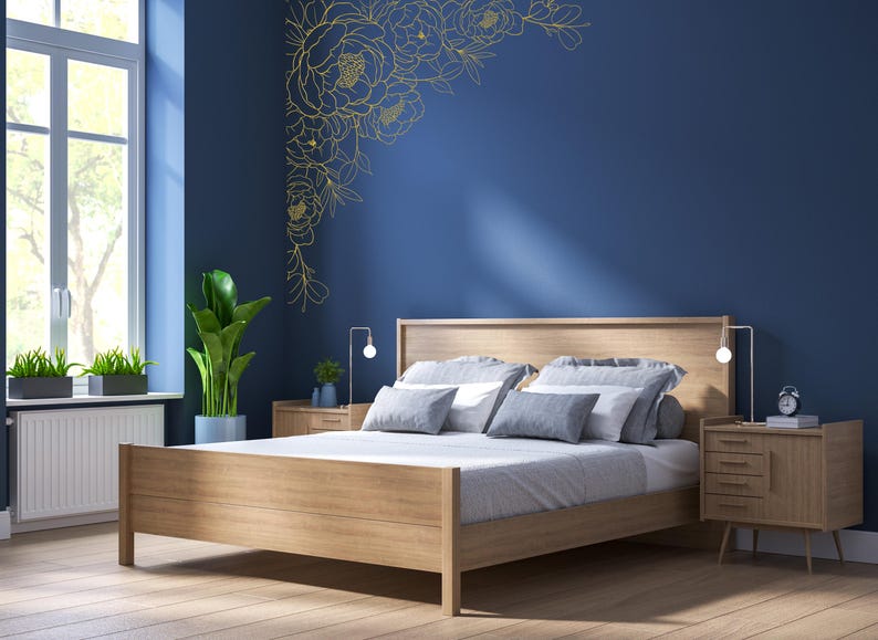 Gold Peonies Wall Decal Corner Wall Peony Wall Decal Flowers Vinyl