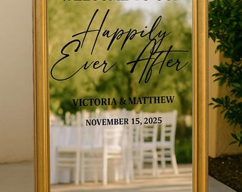Personalized Wedding Welcome Decal, Elegant Mirror or Acrylic Sign, Custom Names and Date a111